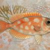 Oranje 'Big Eyed' Vis | mixed media van Behindthegray