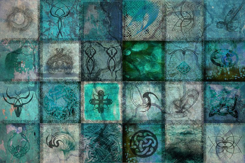 Collage turquoise, digital art by Rietje Bulthuis