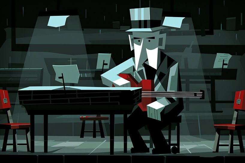 Geometric portrait of musician in black and white by Imperial Art House