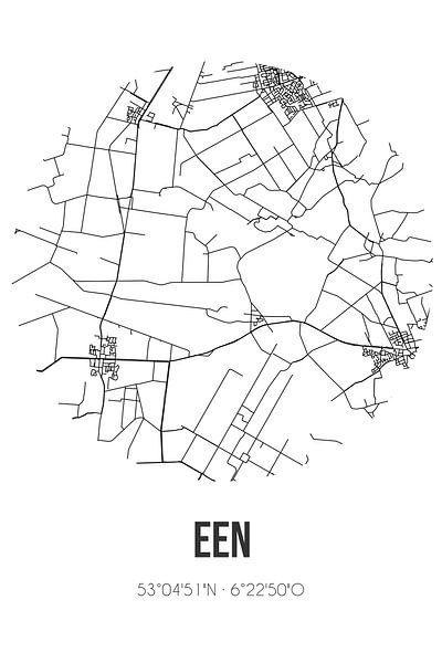Een (Drenthe) | Map | Black and white by Prints of Place