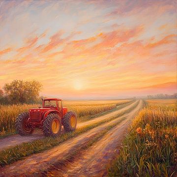 Tractor in het ochtendlicht van Poster Art Shop