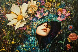 Flower Woman | Mysterious Lady with Flower Hat by ARTEO Paintings