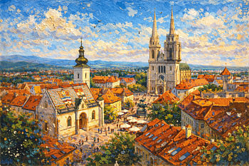 Peinture représentant Zagreb, en Croatie.