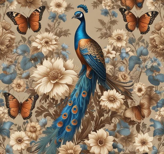 Un portrait romantique de paon de style baroque. par J.a Dijkstra