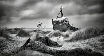Vissersboot in de duinen van Nick Wendt