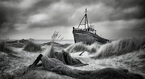 Vissersboot in de duinen