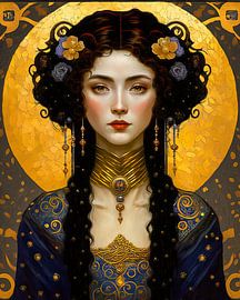 Portret van een jonge vrouw in jugendstil van Peet de Rouw