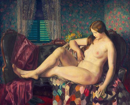 George Bellows, Nu avec courtepointe hexagonale, 1924