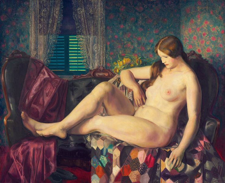 George Bellows, Naakt met hexagonaal quilt, 1924 van Atelier Liesjes