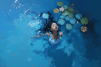 Femme flottant dans l'eau bleue