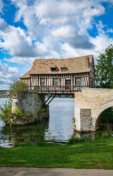 Old timbered water mill house on bridge seine river, vernon, normandy, france, europe by ChrisWillemsen