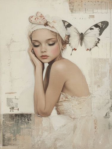 Portret in pastelkleuren, collage stijl