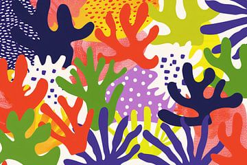Kleurrijk abstract koraal kunstwerk op canvas van De Muurdecoratie