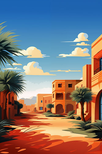 Palmschaduwen op een zonovergoten straat