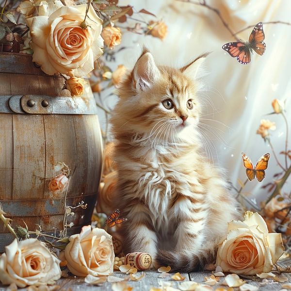 dogs-cats-birds-wine-barrel-butterflies-flowers by Gelissen Artworks