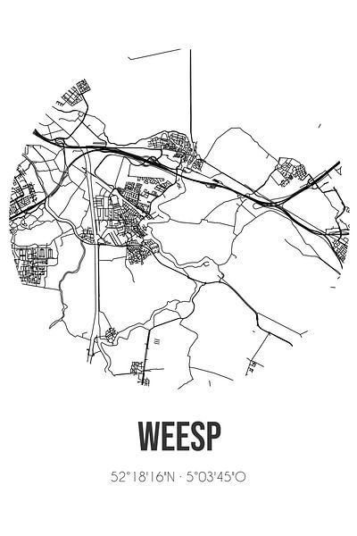 Weesp (Noord-Holland) | Map | Black and white by Prints of Place