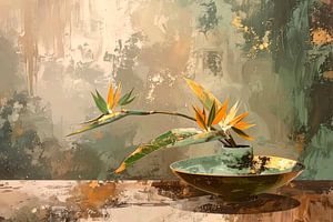 Exotische Raffinesse: Paradiesvogelblume (Strelitzia) Ikebana-Stillleben