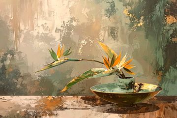 Exotische Raffinesse: Paradiesvogelblume (Strelitzia) Ikebana-Stillleben