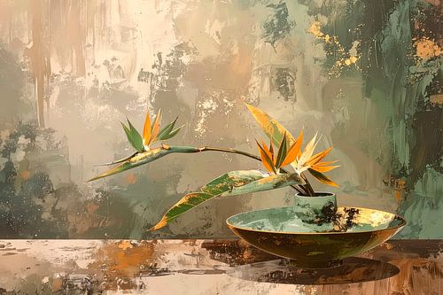 Exotische Raffinesse: Paradiesvogelblume (Strelitzia) Ikebana-Stillleben