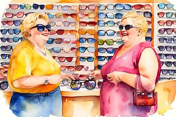 2 gesellige Damen kaufen Sonnenbrillen von De gezellige Dames