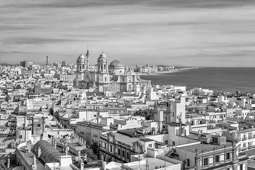 Skyline van Cádiz in zwart-wit