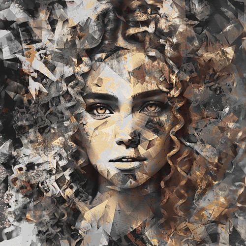 Mixed media - gold and silver - portrait young woman by Emiel de Lange