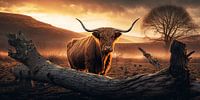 Schotse Hooglander bij zonsondergang