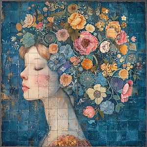 Frau Floral Portrait | Dreamer's Floral Wandteppich