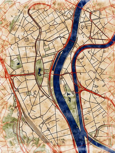 Carte de Luik centrum avec le style 'Serene Summer' par Maporia