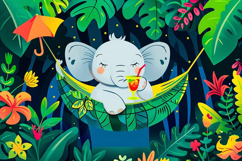 Schattige olifant in jungle van Art & Soul Creations