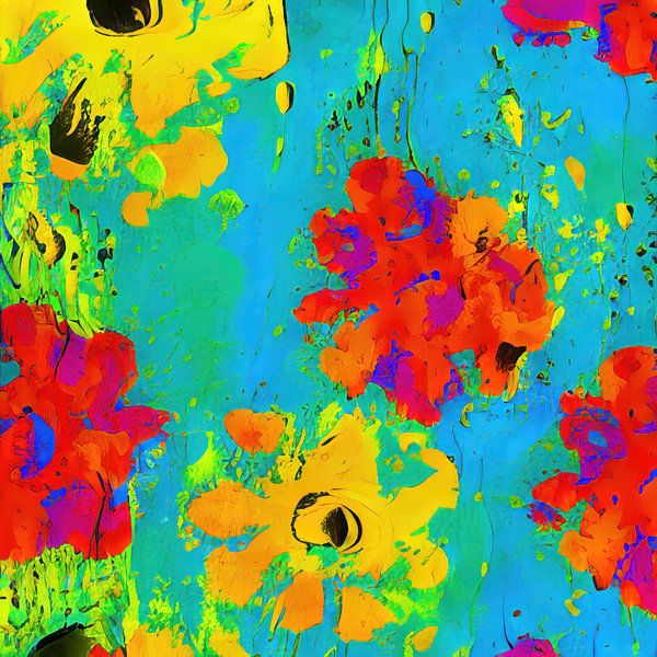 Peinture abstraite avec fantaisie florale par Johan de Jong