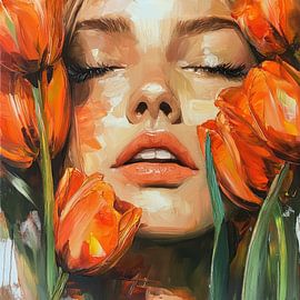 Farbenfrohes Blumenportrait mit Tulpen von Wilma Mesman