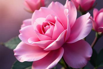 Close-up foto van een roze roos met rozen op de achtergrond van Markus Gann