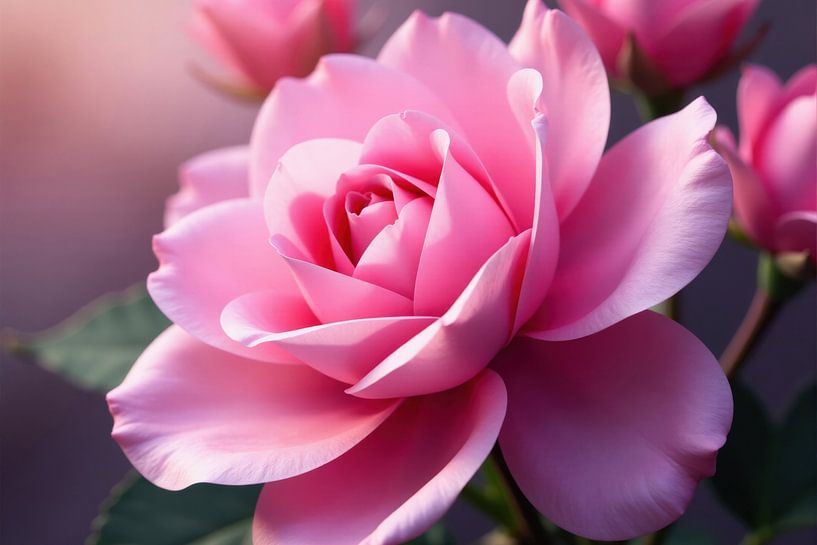 Close-up foto van een roze roos met rozen op de achtergrond van Markus Gann