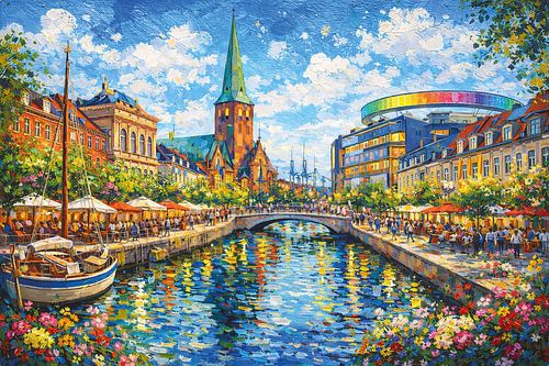 Aarhus in Denemarken, een impressionistisch schilderij.