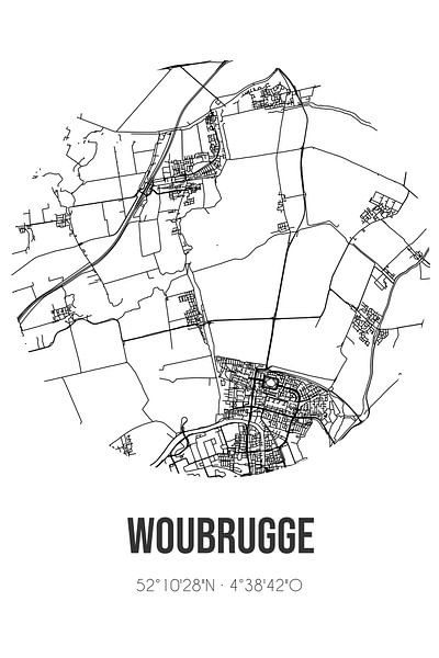 Woubrugge (Zuid-Holland) | Landkaart | Zwart-wit van Stad & Wand