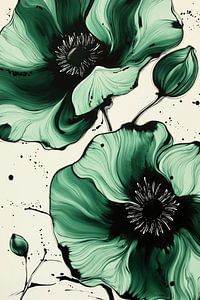 Mohnblumen in Grün und Schwarz