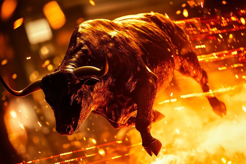 Flaming bull in motion - Dramatic by Poster Art Shop