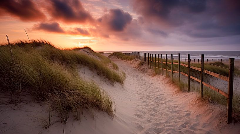 Photo of Dutch beaches with sunset IX by René van den Berg