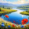 Paysage estival avec lac, fleurs et montagnes &  sur AidasignArt