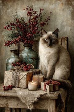 Cat with Presents and Candlelight - Nostalgic Photography by Joriali photography and paintings