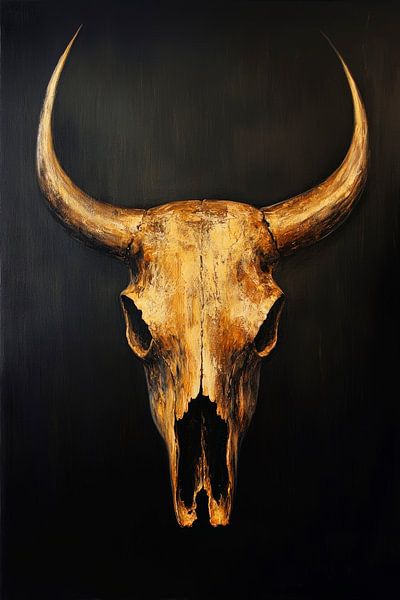 Stilisierte Kuhschädel-Darstellung auf Schwarz von Poster Art Shop