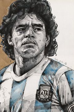 Diego Maradona schilderij van Jos Hoppenbrouwers