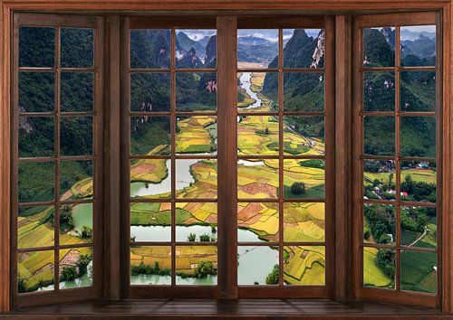 Uitzicht vanuit een houten venster