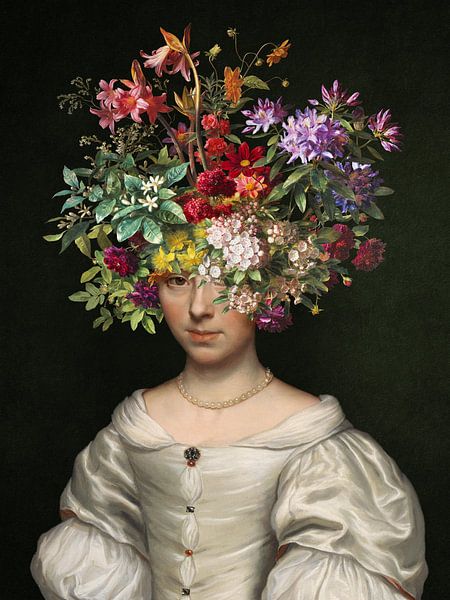 Portrait of a Young Floral Lady par Marja van den Hurk