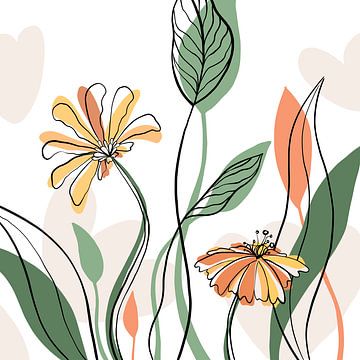 Modern bloemen boeket - minimalistische illustratie van Studio Hinte