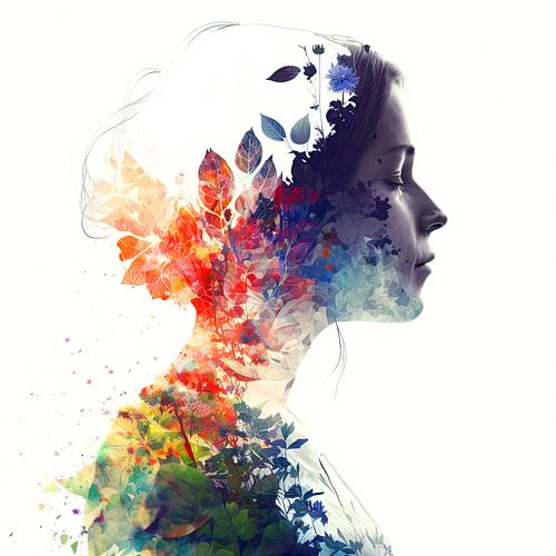 Slihouette portrait of a woman with plants and floral elements