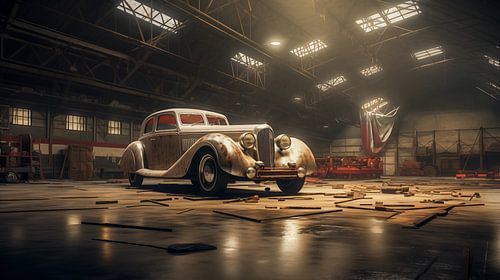Oude klassieke auto in de hangar