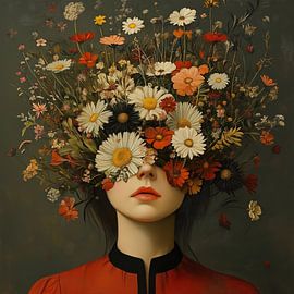 Vrouw met bloemenhoofd van TheXclusive Art