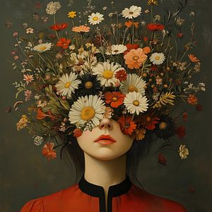 Femme avec une tête de fleur